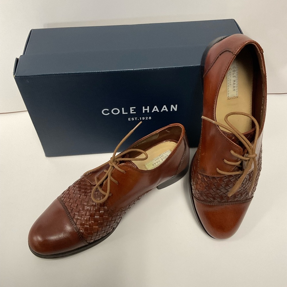 Cole Haan Jagger Weave Woven Leather Oxford Sequoia Lace-Up Shoes size 6.5M